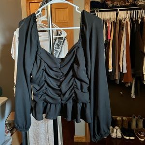 Peplum Ruffle Long Sleeve Blouse